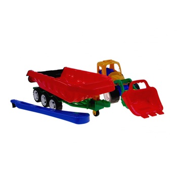 Tractor cu remorca, excavator si maner Jucarie Leszko L-019 Tractor cu remorca, excavator si maner Jucarie Leszko L-019