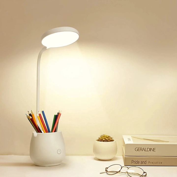 Lampa birou ZYBLSSBB multifunctionala 3 in 1, alba, 16.8x3.1x3.3cm