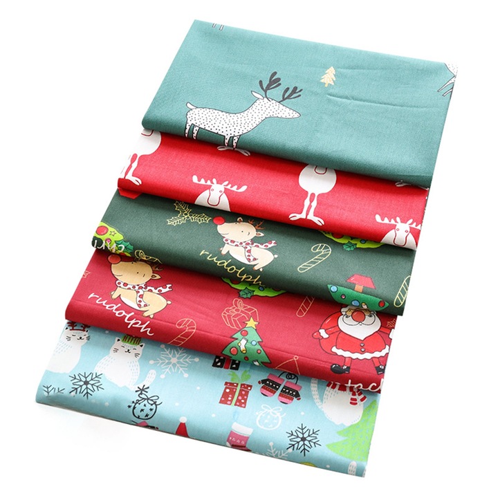 Material textil patchwork Craciun ZYBLSSBB 25x25cm set 5 bucati multicolor