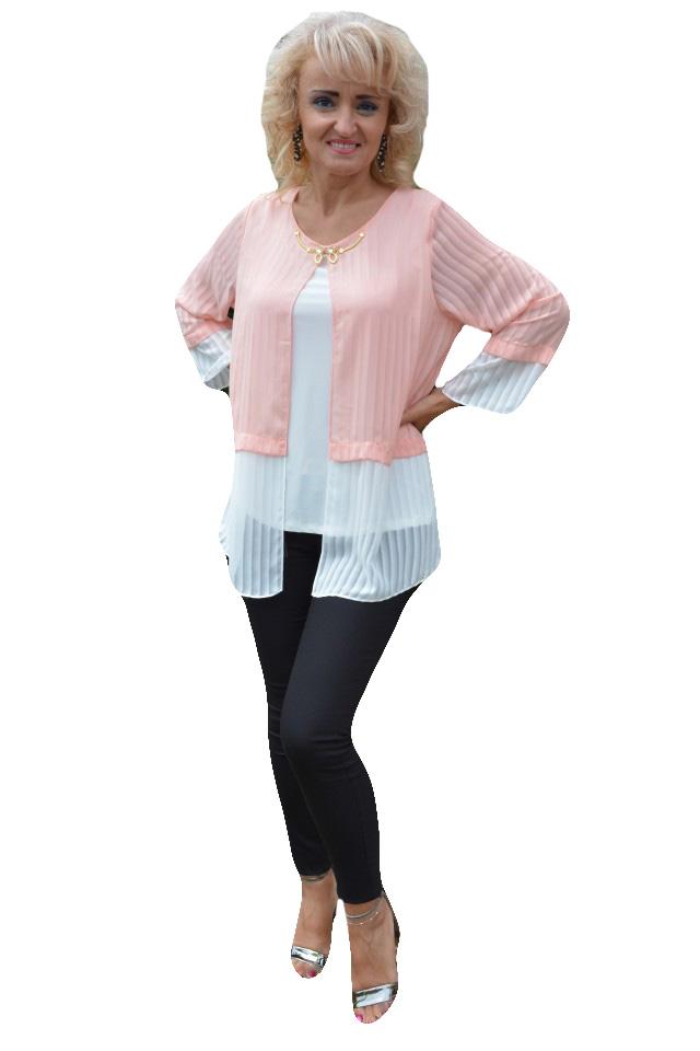 Vesta dama Sonia din piele intoarsa cu insertii de blanita ,D&J Exclusive, Alb/Pudra