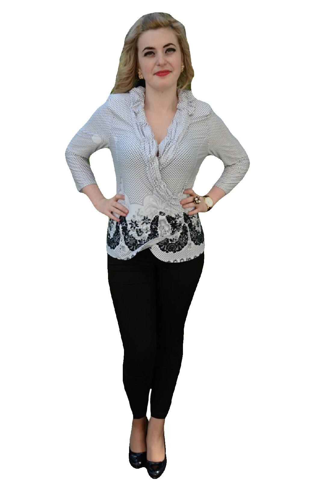 Bluza moderna, chic, maneca trei-sfeturi,masura mare,D&J Exclusive, Alb/Negru
