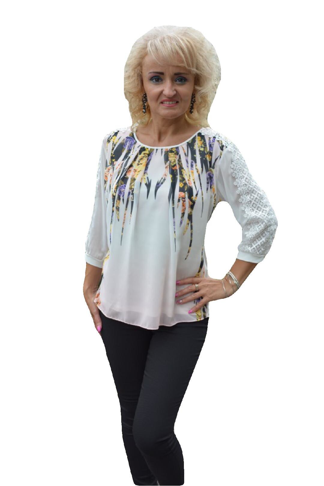 Bluza Anna, imprimeu cu broderie tricotata ,flower,D&J Exclusive, Alb