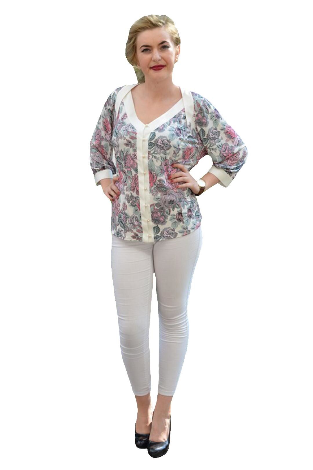 Bluza clasica eleganta, maneca trei-sferturi,D&J Exclusive, Roz/Gri