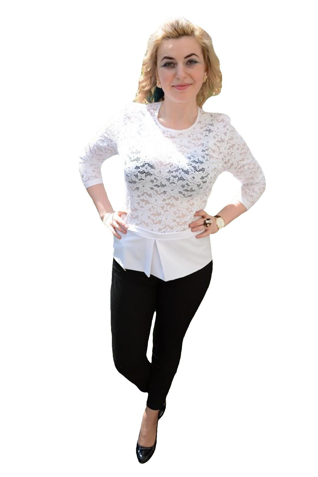 Bluza din dantela florala, masura mare, D&J Exclusive, Alb