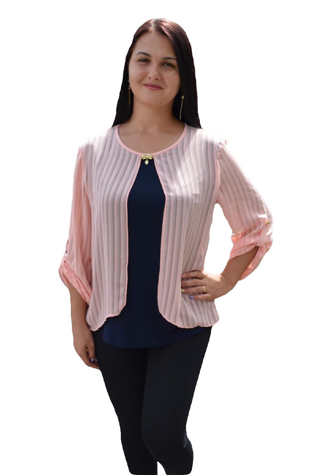 Bluza tinereasca de primavara-vara, masura mare,D&J Exclusive, Bleumarin/Roz pudra