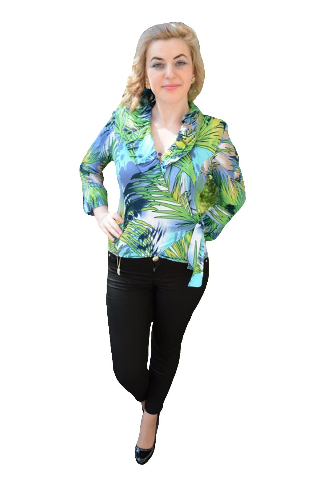 Bluza eleganta cu guler fronsat, D&J Exclusive, Turcoaz