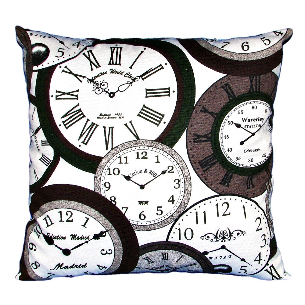 Perna decorativa imprimeu ceasuri, Happy Gifts, 40 x 40 cm, Multicolor
