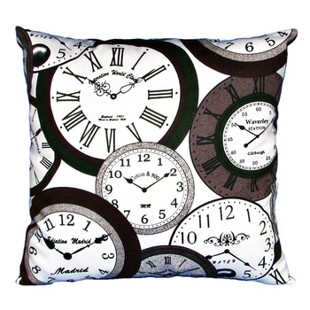 Perna decorativa imprimeu ceasuri, Happy Gifts, 40 x 40 cm, Multicolor Perna decorativa imprimeu ceasuri, Happy Gifts, 40 x 40 cm, Multicolor