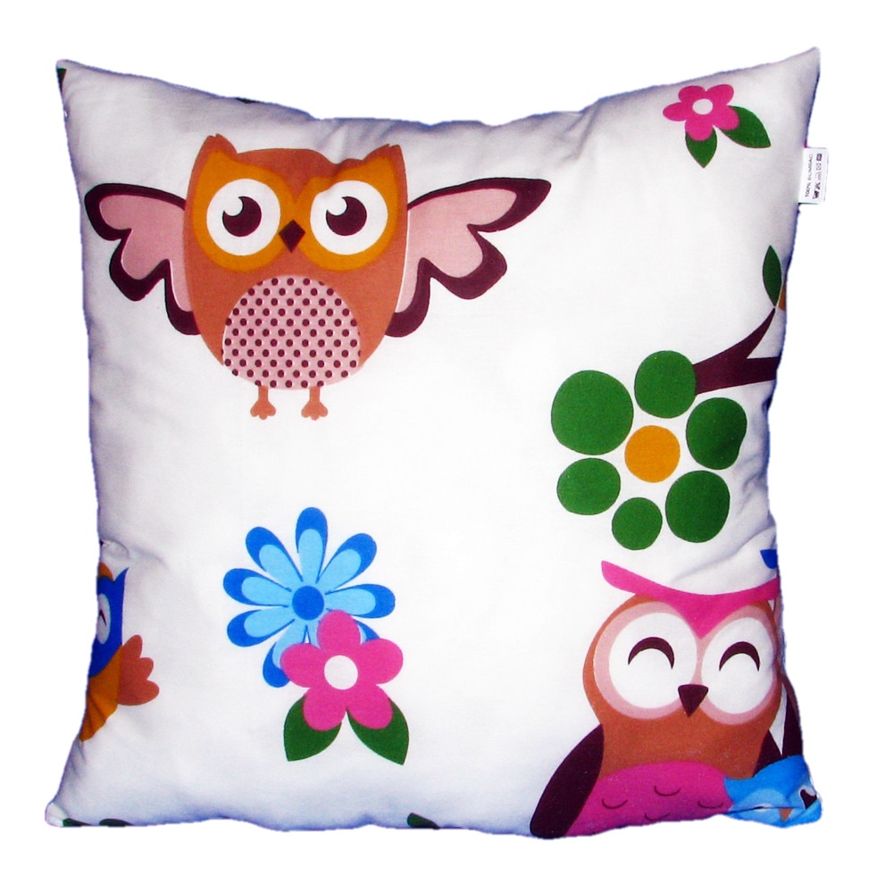 Perna decorativa imprimeu bufnite, Happy Gifts, 40 x 40 cm, Multicolor