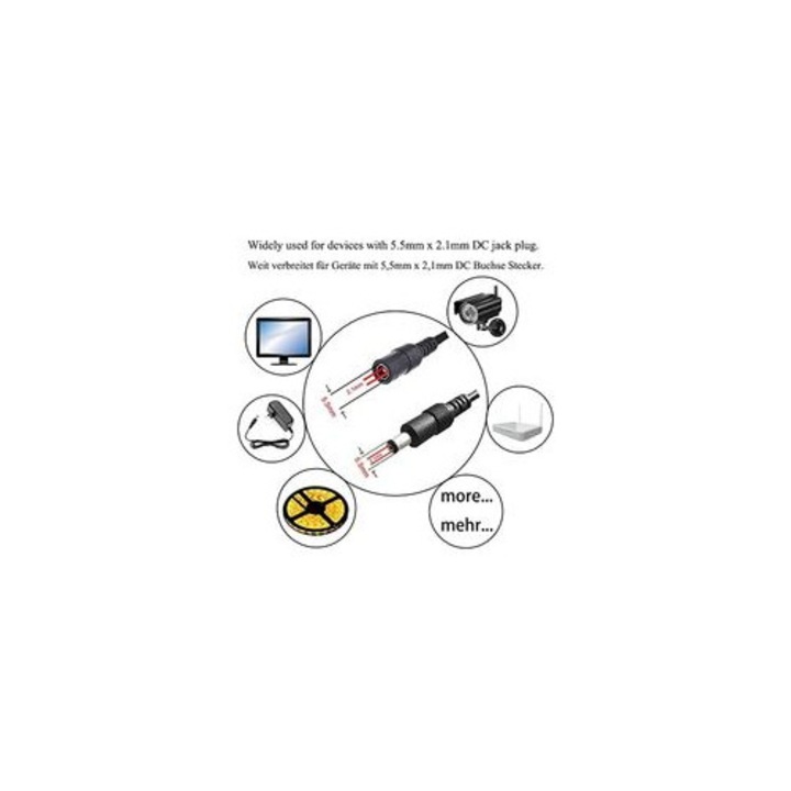 Set 4 cabluri extensie DC 12V 1m negru 5.5x2.1mm tata-mama