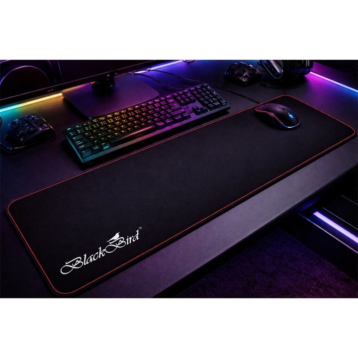 Mousepad BlackBird DeepBlack BH1825, suprafata textila pentru gaming, margine cusuta, negru, 900 x 400 x 3 mm