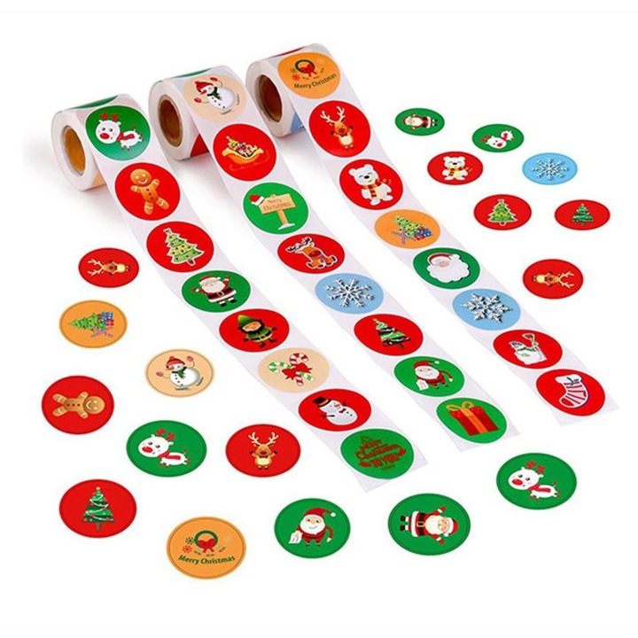Etichete autoadezive Craciun rotunde multicolor 2.6cm set 1000buc
