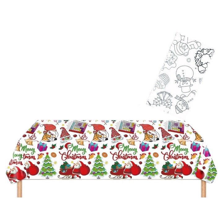 Asztalterítő, karácsonyi színező poszter, 180x120cm, fekete-fehér