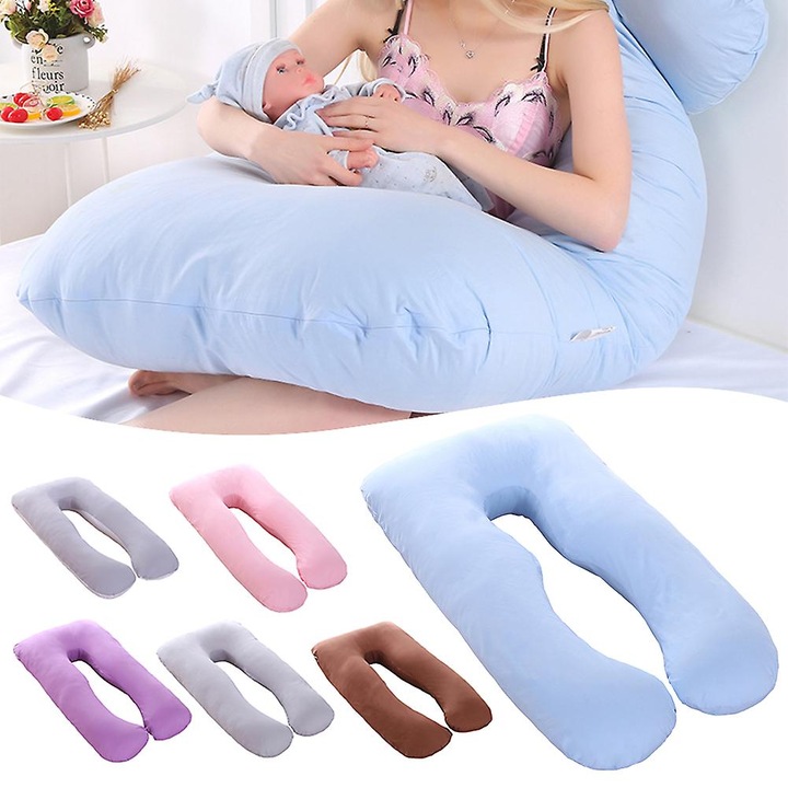 Perna gravide U-shaped, bumbac, reglabila, gri, 70x130cm