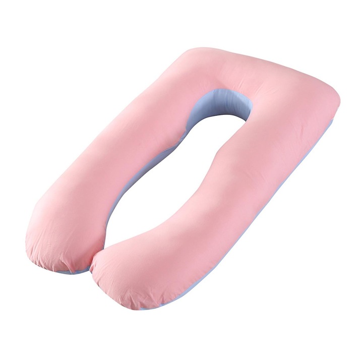 Perna gravide U-shaped, bumbac, reglabila, roz, 70x130cm