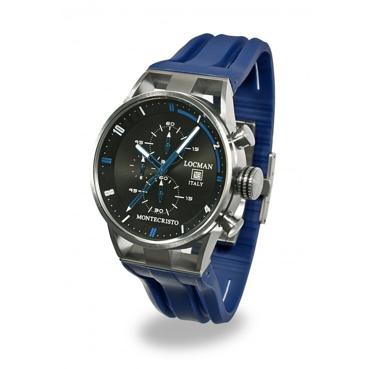 Ceas Barbatesc , Locman ,Montecristo ,Chronograf , 051000BKFBL0GOB , Otel , Titan , Quarz , Cauciuc Albastru , 44mm