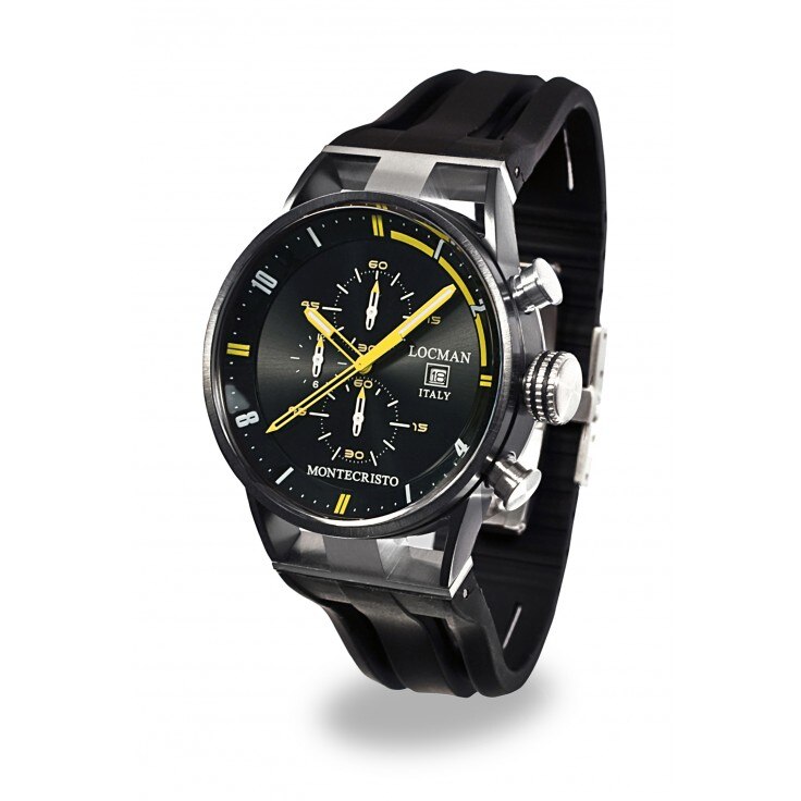 Ceas Barbatesc , Locman ,Montecristo ,Chronograf , 0510BKBKFYL0GOK , Otel , Titan , Quartz , Cauciuc Negru , 44mm