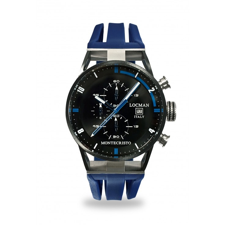 Ceas Barbatesc , Locman ,Montecristo ,Chronograf , 0510KNBKFBL0GOB , Otel , Titan , Quartz , Cauciuc Albastru , 44mm