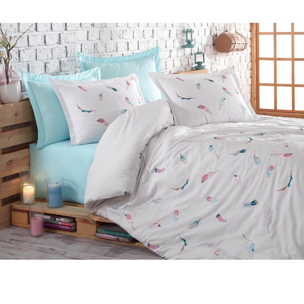 Lenjerie de pat brodata, de lux, bumbac satinat ORIEL, lenjerie pat dublu, 6 piese, 200x220 / 50x70, 100% bumbac