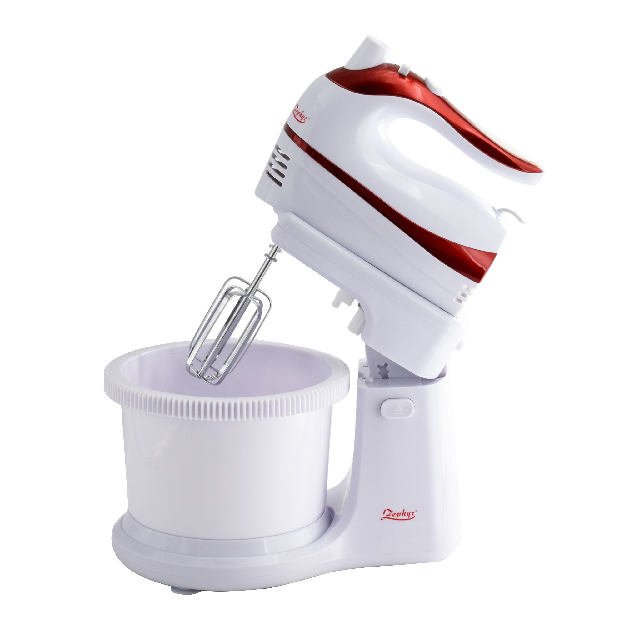 Mixer cu bol 2 in 1 Zephyr ZP 1115 A, 500W, 5 viteze + Turbo, 2 x 2 amestecatoare, Alb/Rosu