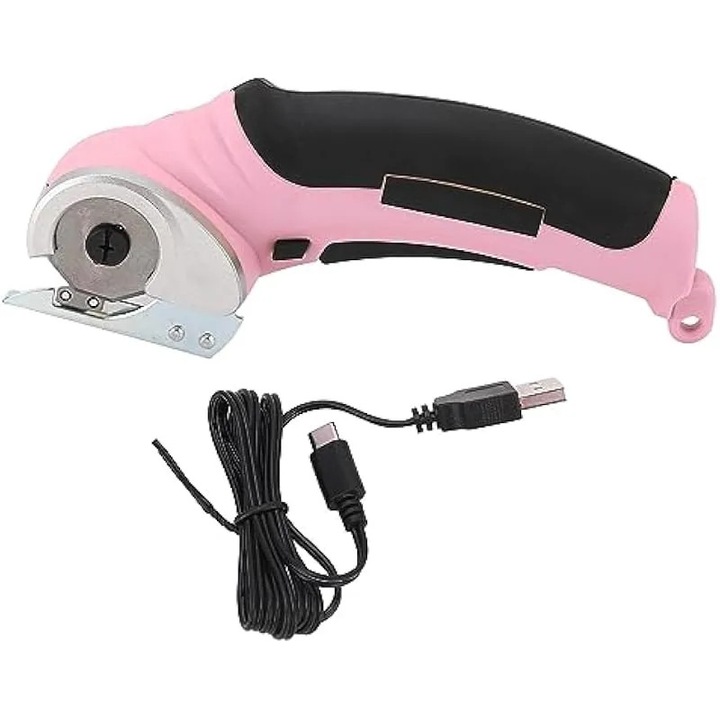 Foarfece electrice fara fir, taietor material, roz, 240 RPM