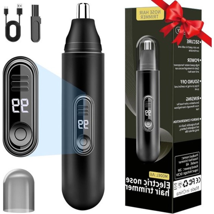 Trimmer nas si urechi, 2-in-1, silentios, rezistent la apa, incarcabil