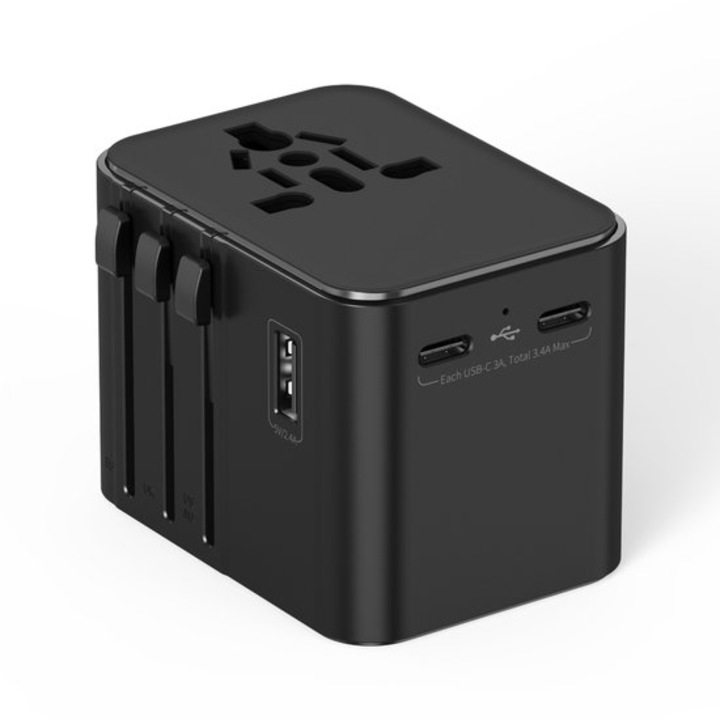 Adaptor universal de calatorie, 2 USB-A, 2 USB-C, alb, 5.47x5.29x6.95cm