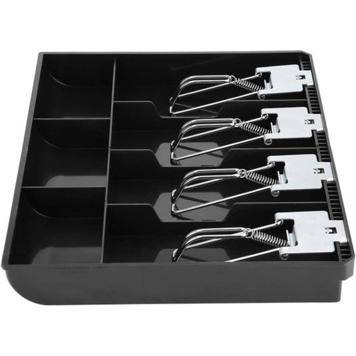 Insertie pentru sertar de casa de marcat K0443-emagCJ-58303, ABS, 4 метални скоби за банкноти, отделения за монети, черен, 32,2 x 24,5 x 3,5 cm