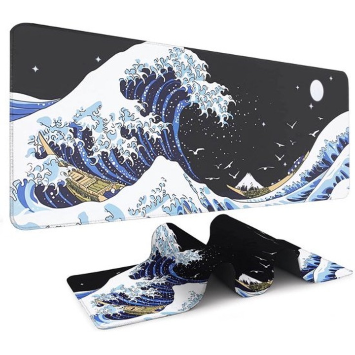 Mousepad gaming 80x30cm negru alb linii
