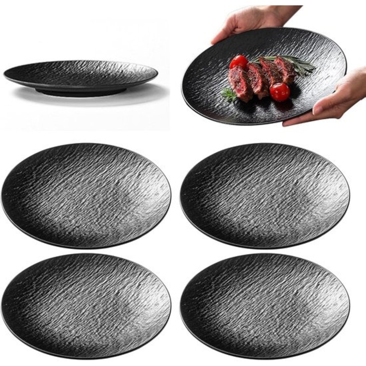 Set 4 farfurii plate melamina negru 20.2cm
