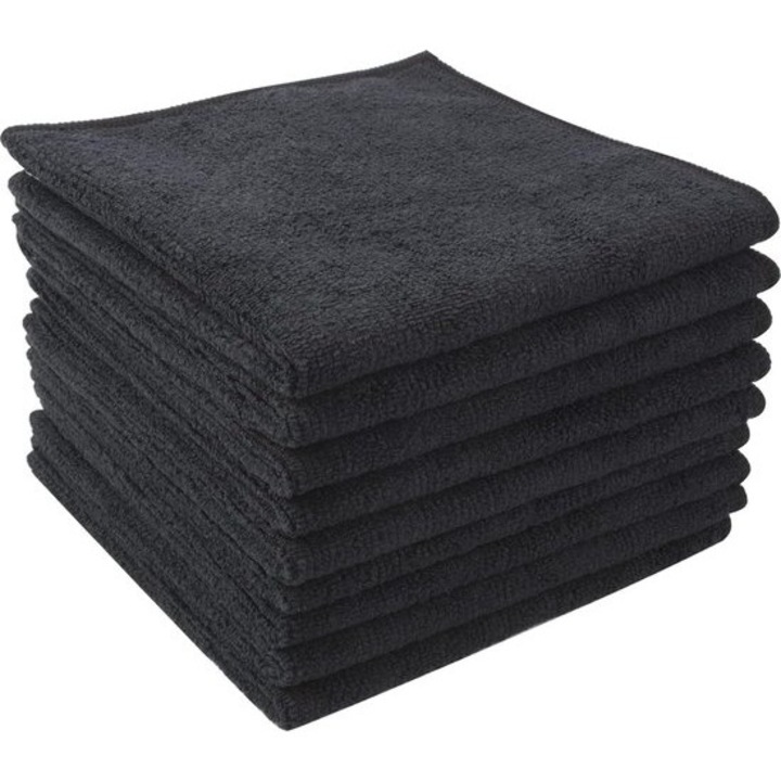 Lavete microfibra, set 12 buc, negru, 30x30cm, super absorbante, durabile