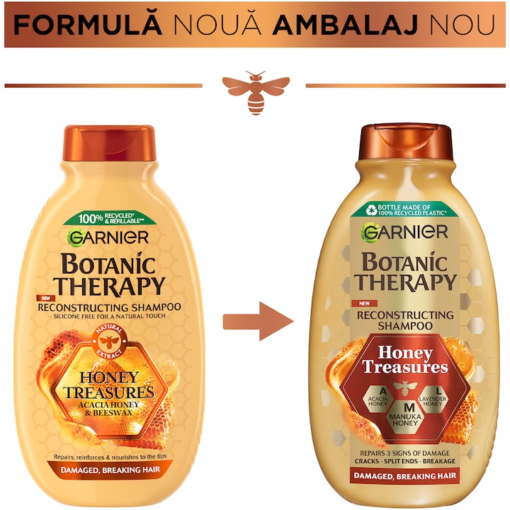 Sampon Garnier Botanic Therapy Honey & Beeswax pentru par deteriorat cu tendinta de rupere, 400 ml