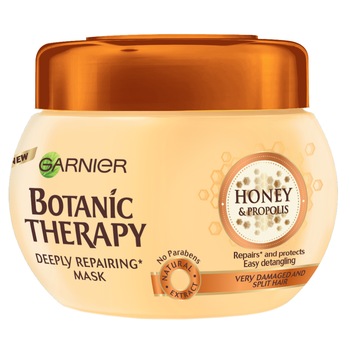 Masca de par Garnier Botanic Therapy Honey & Propolis pentru par deteriorat cu varfuri despicate, 300 ml Masca de par Garnier Botanic Therapy Honey & Propolis pentru par deteriorat cu varfuri despicate, 300 ml