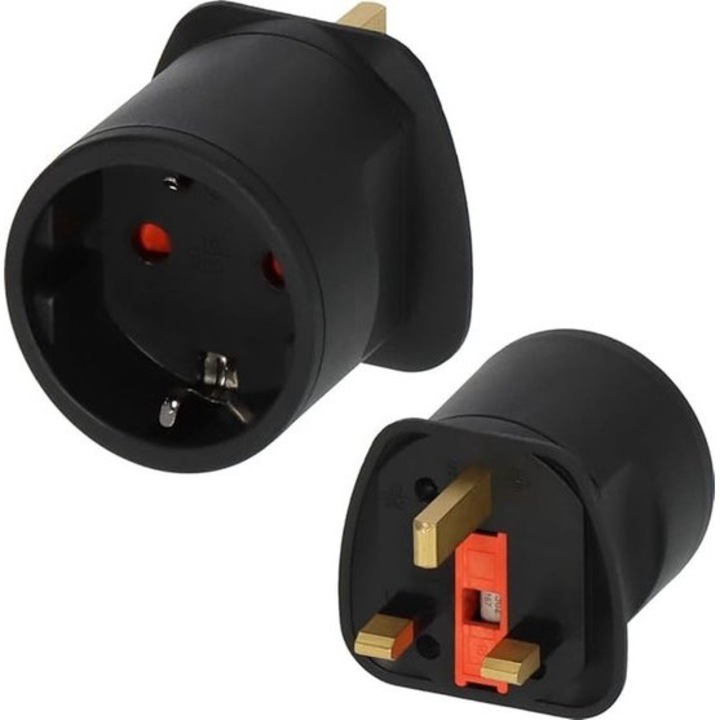 Adaptor de calatorie negru, protectie contact, 13A, compact