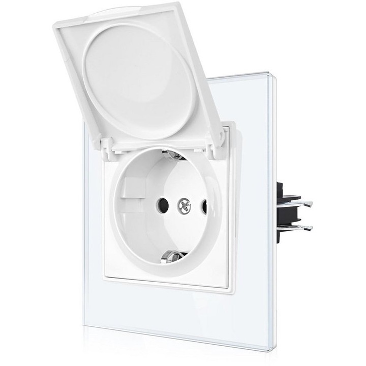 Priza simpla cu capac Schuko alb standard EU incastrabil