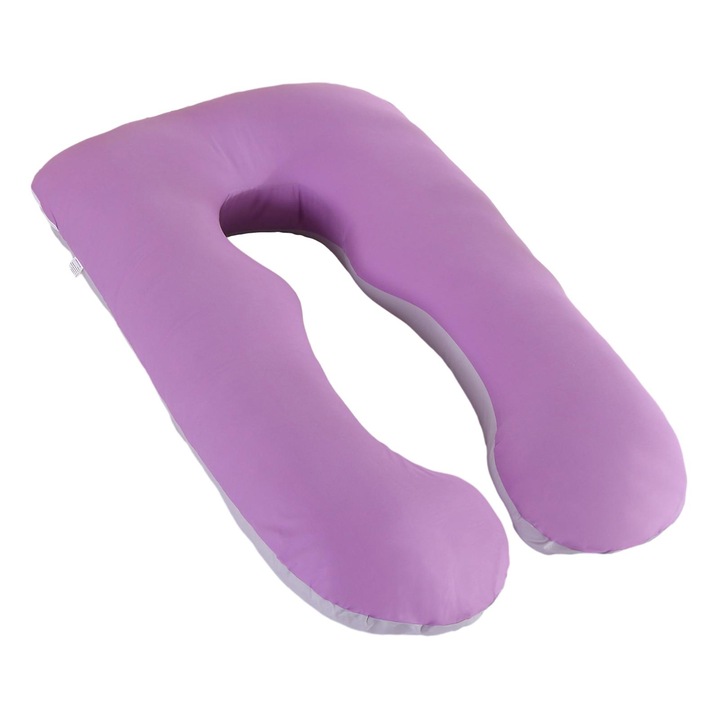 Perna gravide U-shape, bumbac, reglabila, mov-gri, 80x140cm