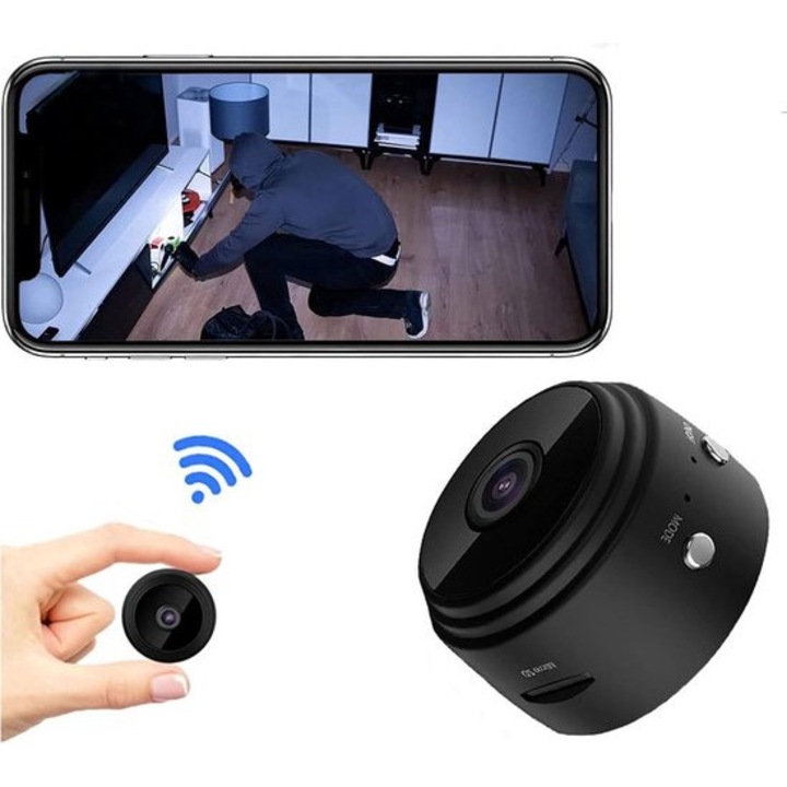 Камера за наблюдение 1080p, широк ъгъл 150°, инфрачервена, Wi-Fi, 5м, 2ч батерия, microSD 128GB