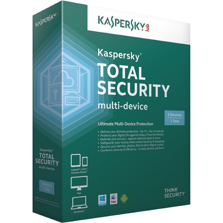 Антивирусна програма Kaspersky Total Security, За 10 устройства, Електронен лиценз