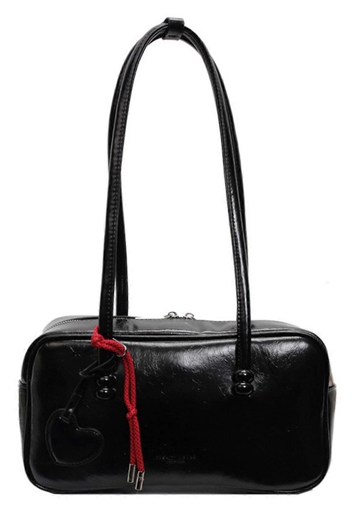 Geanta umar dama retro, piele PU, negru, 31x9x16cm