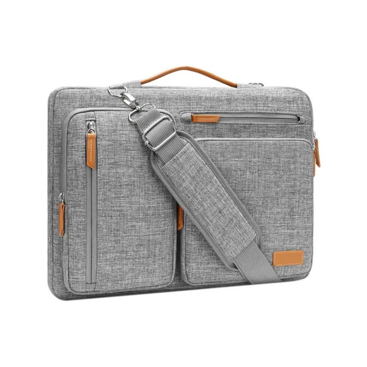 Geanta laptop 13 inch, impermeabila, gri, interior lana moale