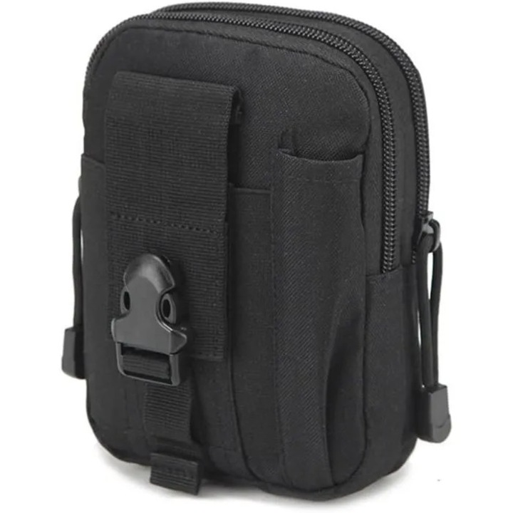 Borseta de talie din nylon Oxford, multifunctionala cu doua compartimente, clip modular si curea reglabila, compatibil smartphone pana la 6.2 inch, k0367-0731-HS8057, negru