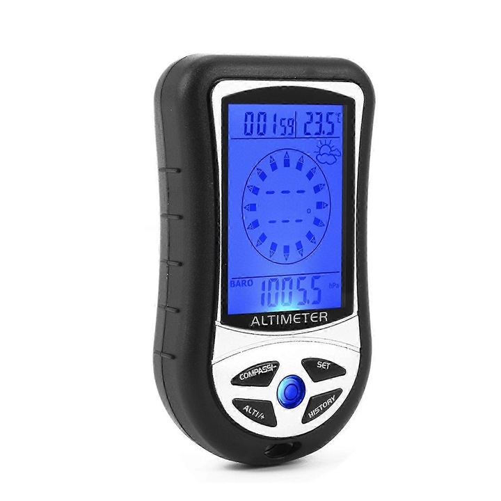 Altimetru digital multifunctional, busola, barometru, termometru, negru, 9x5x2cm