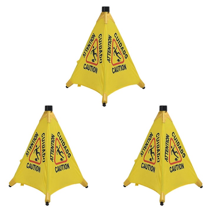 Set 3 Semne Podea Umeda, Galben, 30x30x45cm, Pliabile, Montare Perete