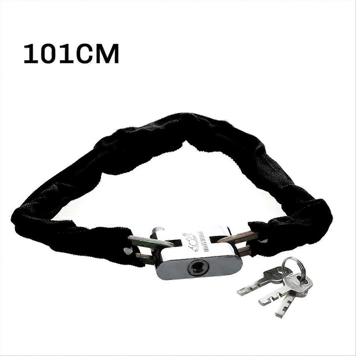 Lacat lant metalic antifurt pentru bicicleta si motocicleta, negru, 101cm, set cu 3 chei
