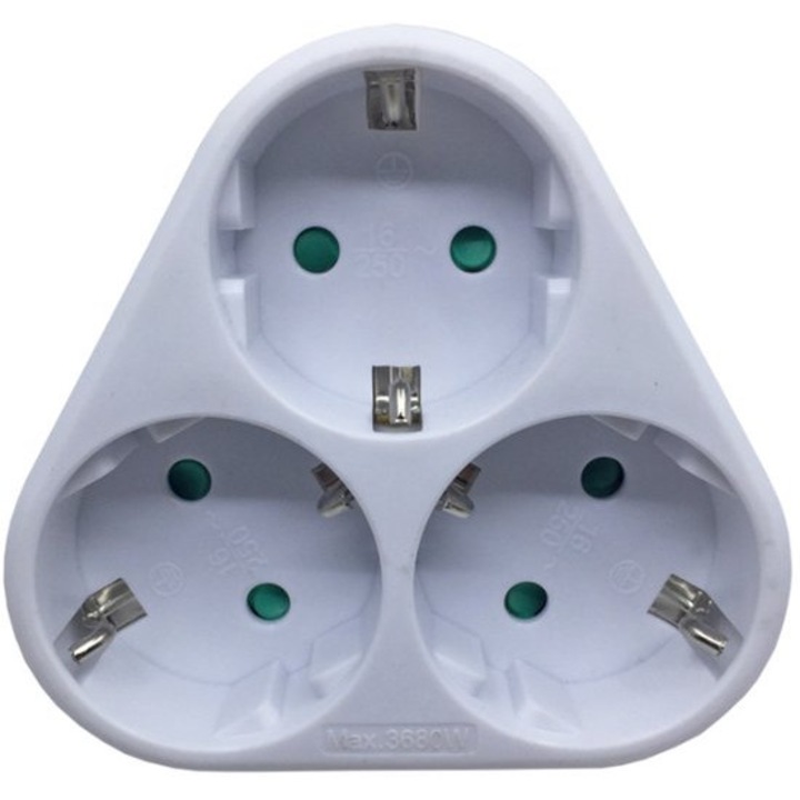 Priza triplu montaj pe perete, alb arctic, 250V 16A, IP20