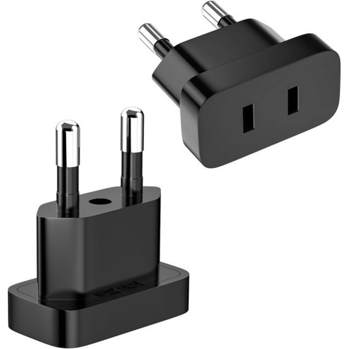 Set 2 adaptoare prize US-EU, negru, 4.5x4x2.3cm, 2200W