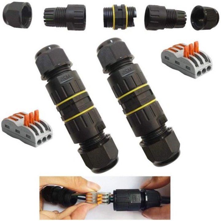 Cutie conexiuni impermeabila, set 2 buc, negru, 5-10mm, IP68, 6x11cm