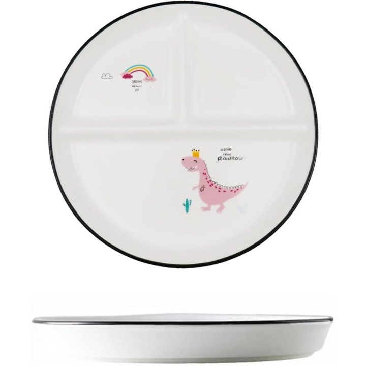 Farfurie ceramica compartimentata roz 3 sectiuni 25x25cm