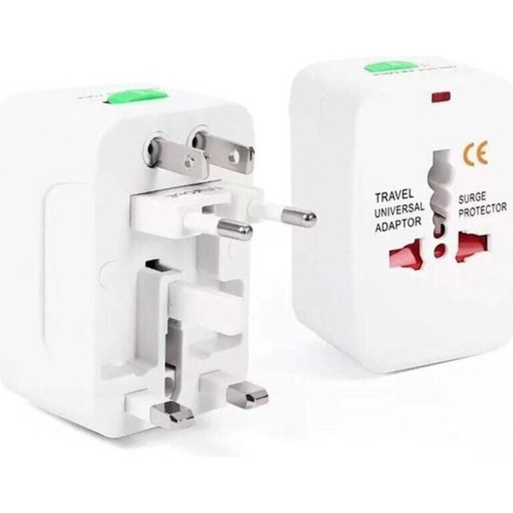 Adaptor universal de calatorie, multifunctional, alb, 7.3x4.7x4 cm