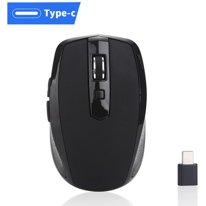 Безжична ергономична мишка USB-C 2,4 GHz, 6 бутона, черна